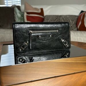 Balenciaga Continental Wallet Black Leather